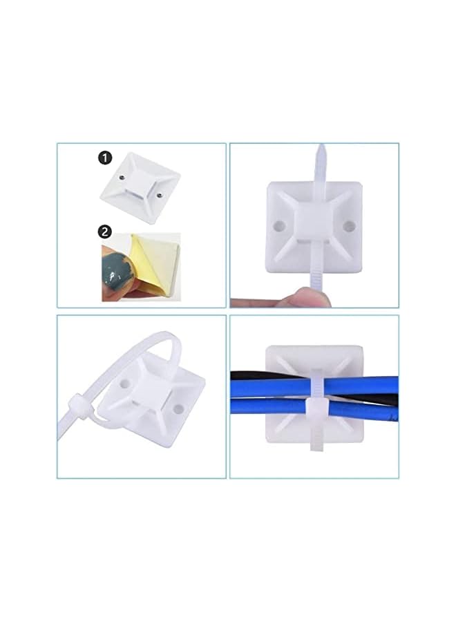 S-TOP Premium Zip Tie Adhesive-Backed Mounts Professional Grade White Cable Tie Bases (100, 19x19 mm) - Image 4