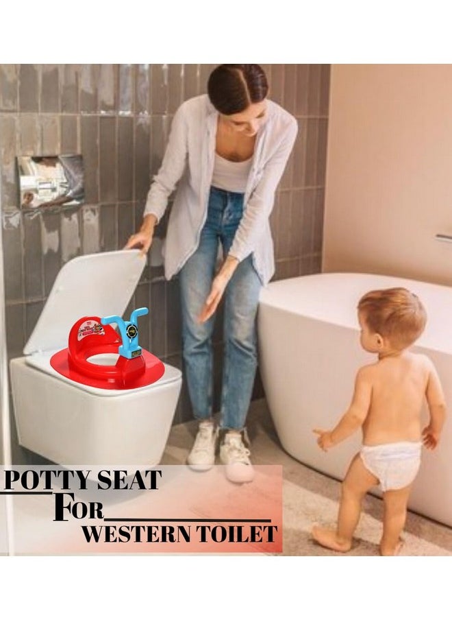 Liza Kids Toilet Trainer Baby Potty Seat With Bike Handle And Back Support Toilet Seat For Western Toilet (Red)  - Image 5