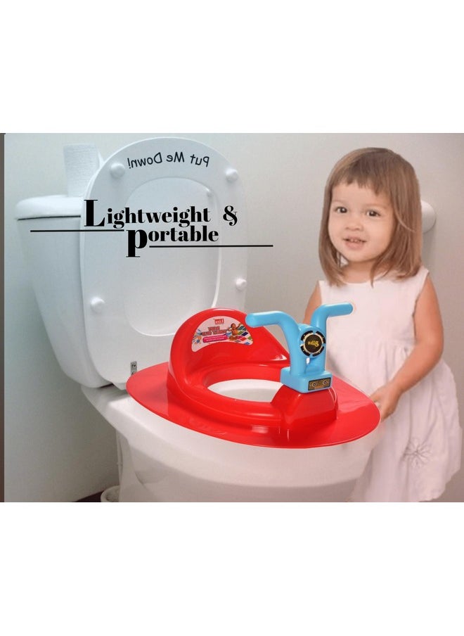 Liza Kids Toilet Trainer Baby Potty Seat With Bike Handle And Back Support Toilet Seat For Western Toilet (Red)  - Image 3