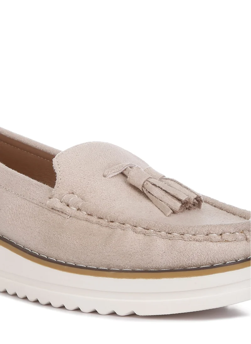 London Rag Daiki Platform Lug Sole Tassel Loafers In Beige