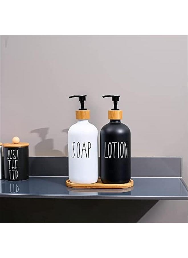 HOOKOR Soap Dispenser Bathroom Set- Hand Soap and Lotion Dispenser Set with Tray - Glass Bathroom Soap Dispenser Set Pump -Farmhouse Bathroom Decor,Bathroom Accessories  - Image 3