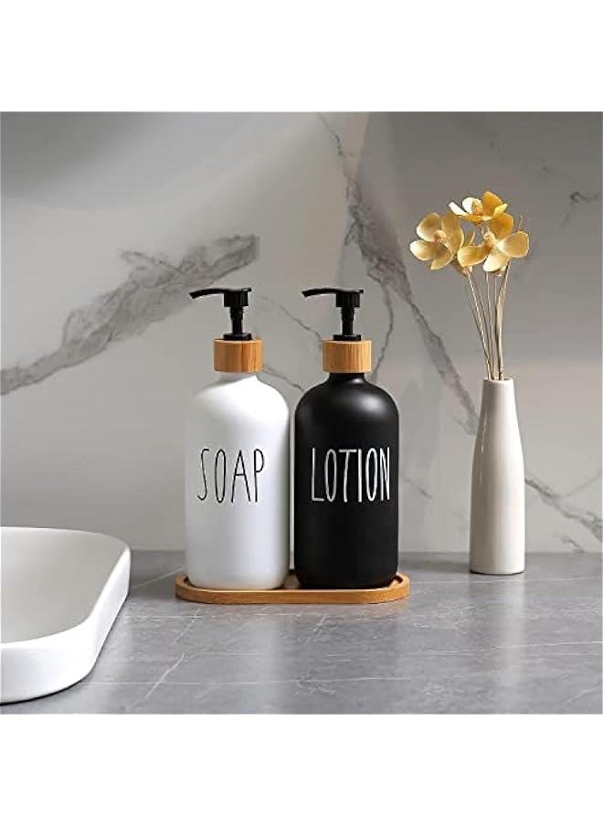 HOOKOR Soap Dispenser Bathroom Set- Hand Soap and Lotion Dispenser Set with Tray - Glass Bathroom Soap Dispenser Set Pump -Farmhouse Bathroom Decor,Bathroom Accessories  - Image 4