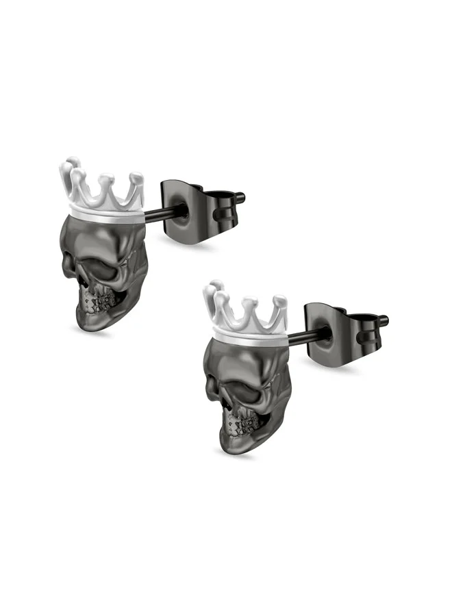 بوليس Iconic Earrings  Greymetal Motif with Stainless Steel Crown, Bold Statement Design