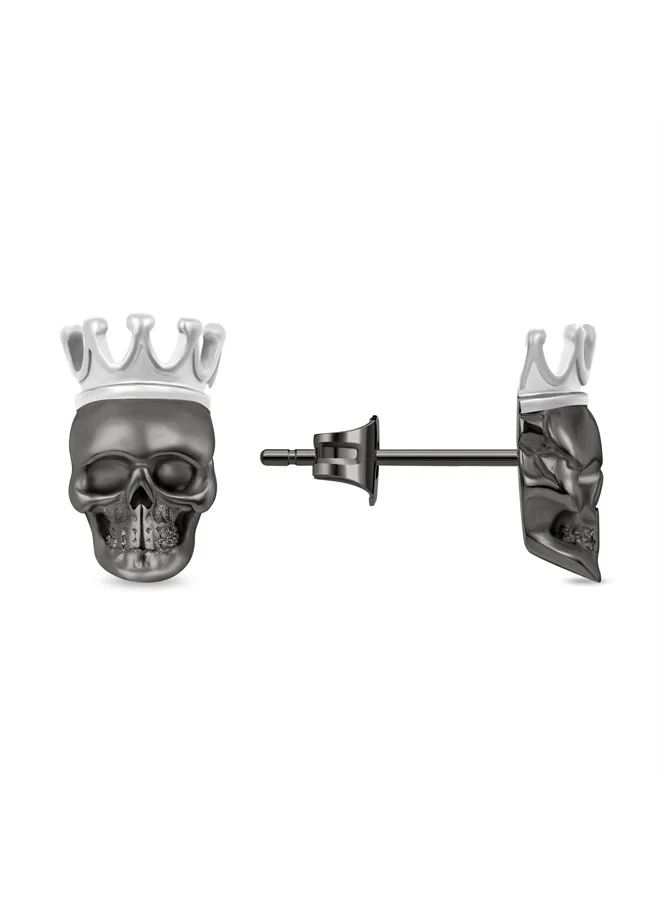 بوليس Iconic Earrings  Greymetal Motif with Stainless Steel Crown, Bold Statement Design