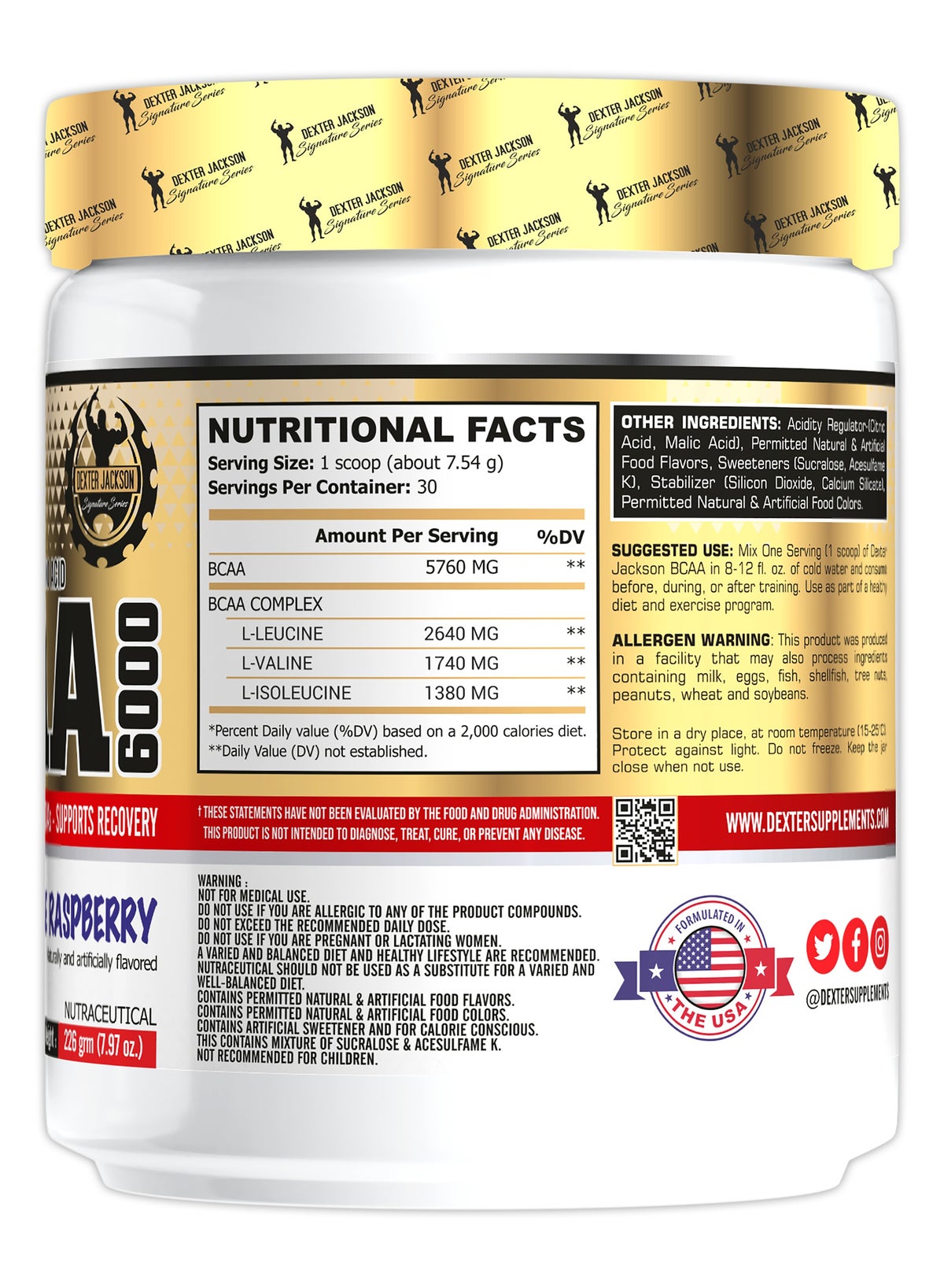 Dexter Jackson Gold Series Blue Raspberry BCAA 6000 Powder 30 Servings