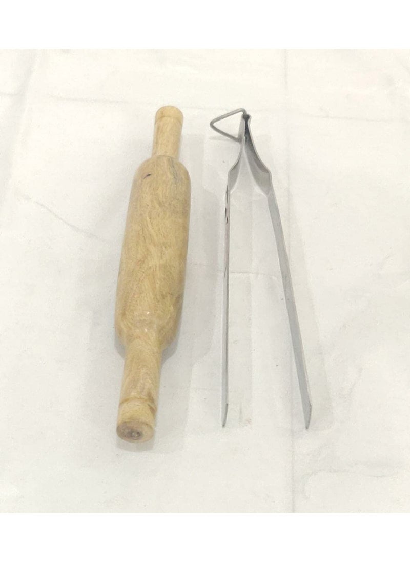Sonanshi Sonanshi Combo of Stainless Steel RotiChapati Chimta Wooden Belan  - Image 3