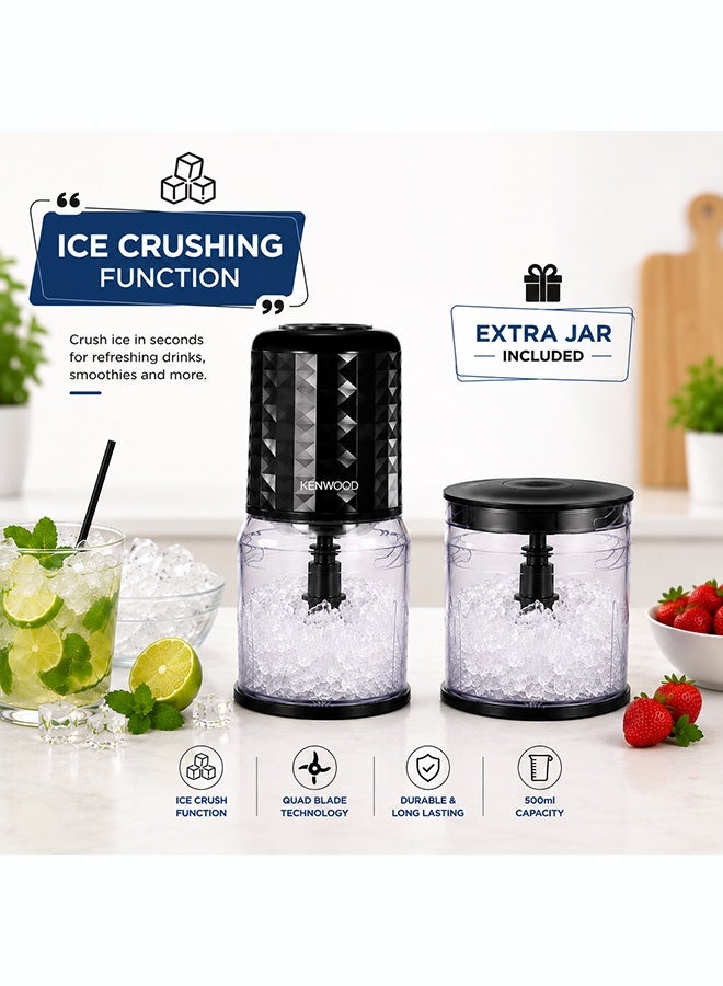 KENWOOD Chopper 400W Electric Food Chopper with 2 x 800ml Bowl, Dual Speed, Stainless Steel Quad Blade, Rubber Lid, Ice Crush Function CHP40.500BK Black 800 ml 400 W CHP40.500BK Black - Image 5
