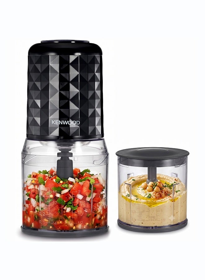 KENWOOD Chopper 400W Electric Food Chopper with 2 x 800ml Bowl, Dual Speed, Stainless Steel Quad Blade, Rubber Lid, Ice Crush Function CHP40.500BK Black 800 ml 400 W CHP40.500BK Black - Image 1