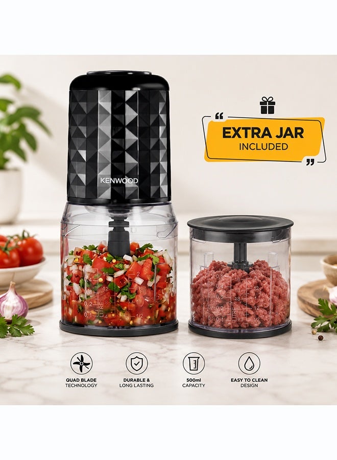 KENWOOD Chopper 400W Electric Food Chopper with 2 x 800ml Bowl, Dual Speed, Stainless Steel Quad Blade, Rubber Lid, Ice Crush Function CHP40.500BK Black 800 ml 400 W CHP40.500BK Black - Image 2