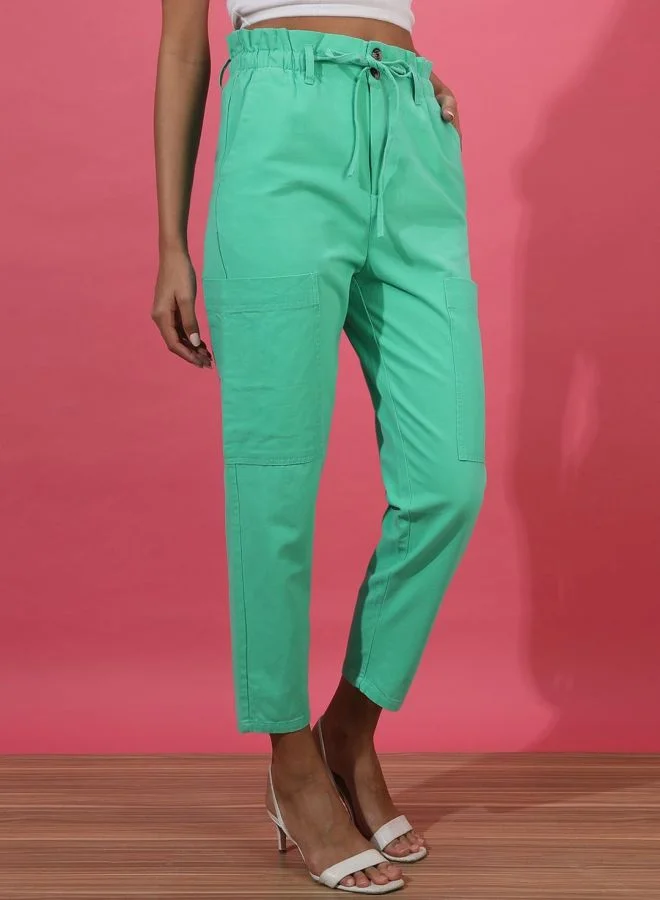 Freehand Women Regular Fit Solid High-Rise Paperbag Trousers