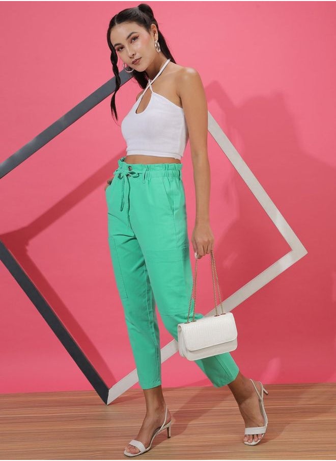 Freehand Women Regular Fit Solid High-Rise Paperbag Trousers  - Image 1
