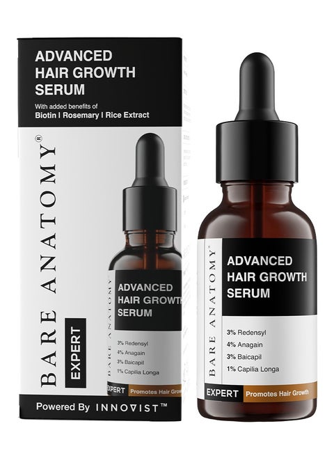Bare Anatomy Advanced Hair Growth Serum | 3% Redensyl + 4% Anagain + 3% Baicapil + 1% Capilia Longa, Rosemary, Biotin & Rice Extract | Hair growth & Hair fall control serum for Women & Men | 30mL