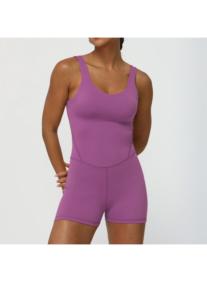 European And American Wide Shoulder Strap V-neck One-piece Pants Tight Waist Shaped Yoga Clothes Hip One-piece Clothes With Chest Pad