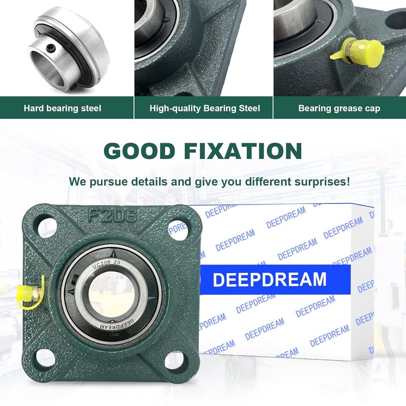 DEEPDREAM 2 Pcs of UCF206-20 Pillow Block Bearing, 1-1/4 inch Bore, 4 Bolt Square Flange Mounted, Self Alignment - Image 4