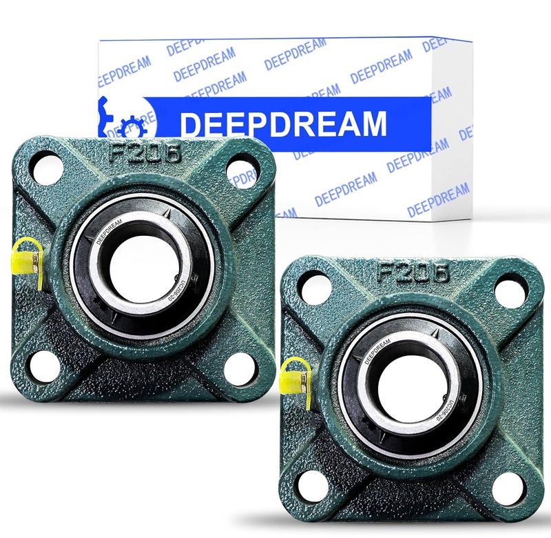 DEEPDREAM 2 Pcs of UCF206-20 Pillow Block Bearing, 1-1/4 inch Bore, 4 Bolt Square Flange Mounted, Self Alignment - Image 1