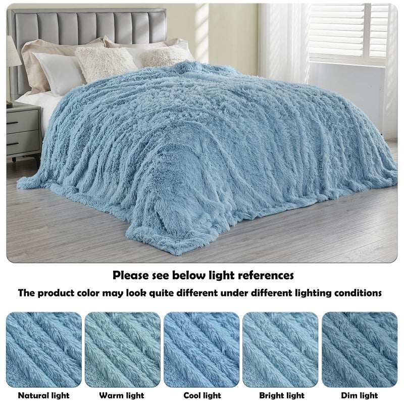 GONAAP Fuzzy Faux Fur Throw Blanket Light Blue Super Soft Cozy Plush Fuzzy Shaggy Blanket for Couch Sofa Bed (Light Blue  Throw(50""x60"")) - Image 4