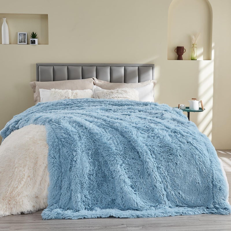 GONAAP Fuzzy Faux Fur Throw Blanket Light Blue Super Soft Cozy Plush Fuzzy Shaggy Blanket for Couch Sofa Bed (Light Blue  Throw(50""x60"")) - Image 2