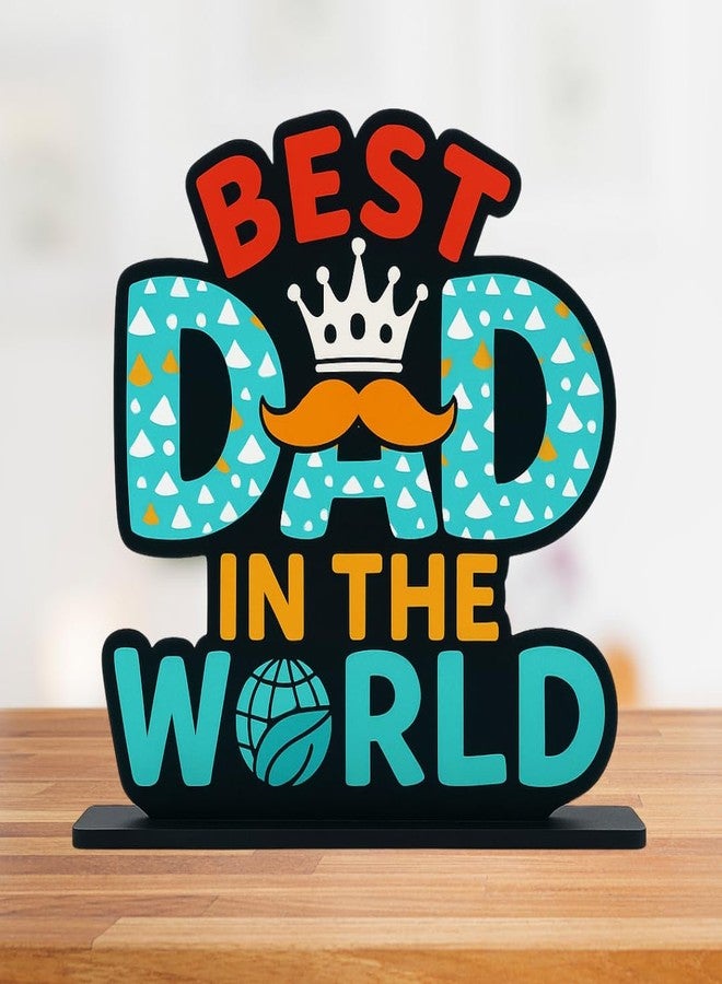 GiftOday Best Dad in the World Wooden Tabletop Trophy Father's Day (Multicolor 6 x 5.9 Inches) - Image 1