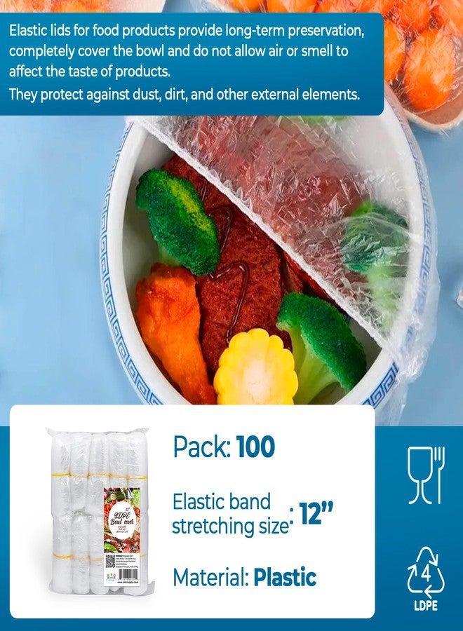 ABC Pack & Supply AMZ Elastic Plastic Bowl Covers, 12 Inch. Pack of 100 Clear Plastic Disposable Bowl Covers 30 Micron Thick. Durable Adjustable Plastic Food Covers with Elastic Edge. Stretchable Bowl Covers Small - Image 2