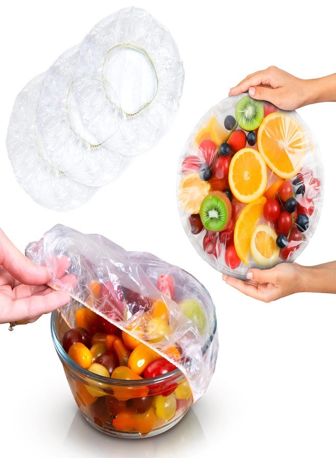 ABC Pack & Supply AMZ Elastic Plastic Bowl Covers, 12 Inch. Pack of 100 Clear Plastic Disposable Bowl Covers 30 Micron Thick. Durable Adjustable Plastic Food Covers with Elastic Edge. Stretchable Bowl Covers Small - Image 1