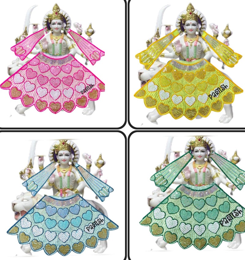Partish MATA Rani Dress l Lehanga Patka l Poshak for Durga MATA Devi Ji for Navratri Special (Pack of 4,Design A, 4 Inches) - Image 3