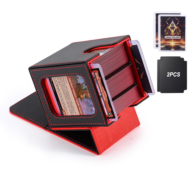 Stepane MTG Deck Box Double Display Window Commander Deck Box Fits 120 Single Sleeved Cards PU Leather Magnetic Closure Card Box with 2 Dividers2 Toploaders for TCG CCG BlackRed - Image 2