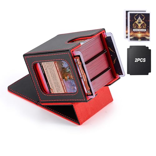 Stepane MTG Deck Box Double Display Window Commander Deck Box Fits 120 Single Sleeved Cards PU Leather Magnetic Closure Card Box with 2 Dividers2 Toploaders for TCG CCG BlackRed - Image 1