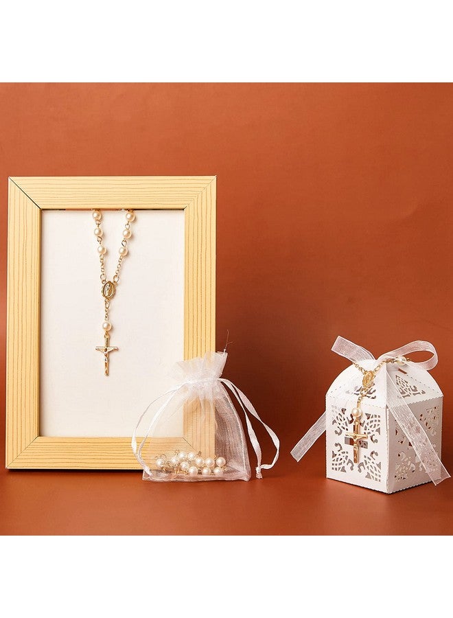 Bonuci 50 Packs Baptism Favors Set Acrylic Rosary Beads Faux Pearls with Organza Bags and Cross Baptism Favor Boxes Recuerdo De Boda Y Bautizo for Christening Weddings Party Favors(Gold Pearl Bracelet) - Image 5