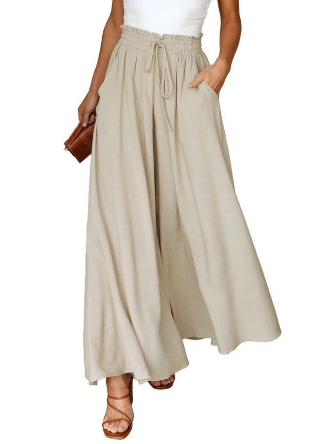 Dokotoo Fashion Womens High Waist Drawstring Wide Leg Longpants Casual Loose Breathable Lounge Yoga Trousers For Women Ladies Beach Pants With Pockets Beige L  - Image 1