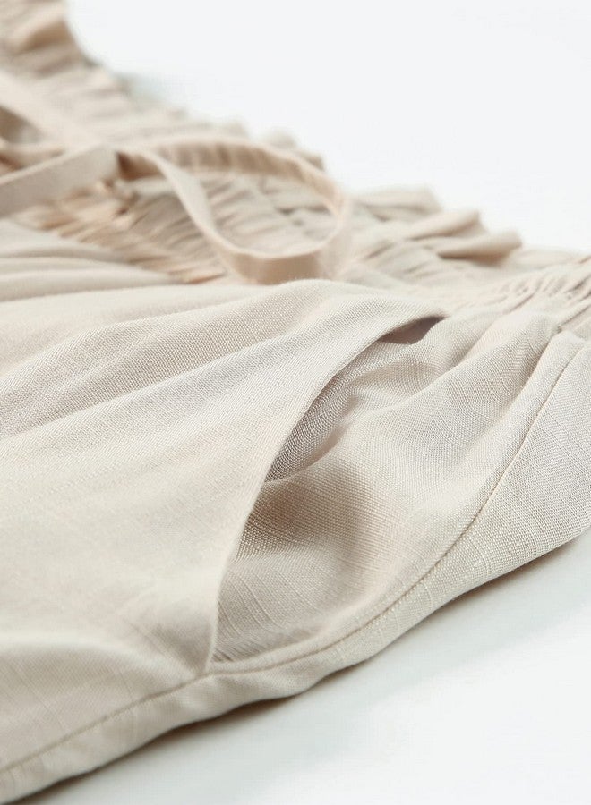 Dokotoo Fashion Womens High Waist Drawstring Wide Leg Longpants Casual Loose Breathable Lounge Yoga Trousers For Women Ladies Beach Pants With Pockets Beige L  - Image 3