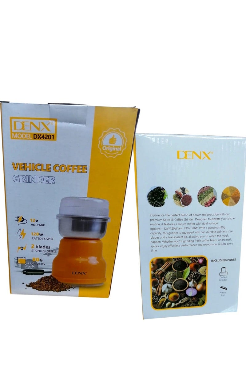 Denx Portable Mini Coffee Grinder Lightweight Multifunctional Stainless Steel 24V 120W 80g Capacity for Coffee Beans and Spices - Image 1