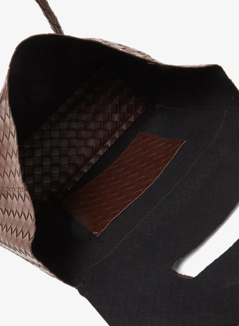 Styli  Brown Leather Weave Shoulder Bag for Women | Best Price UAE