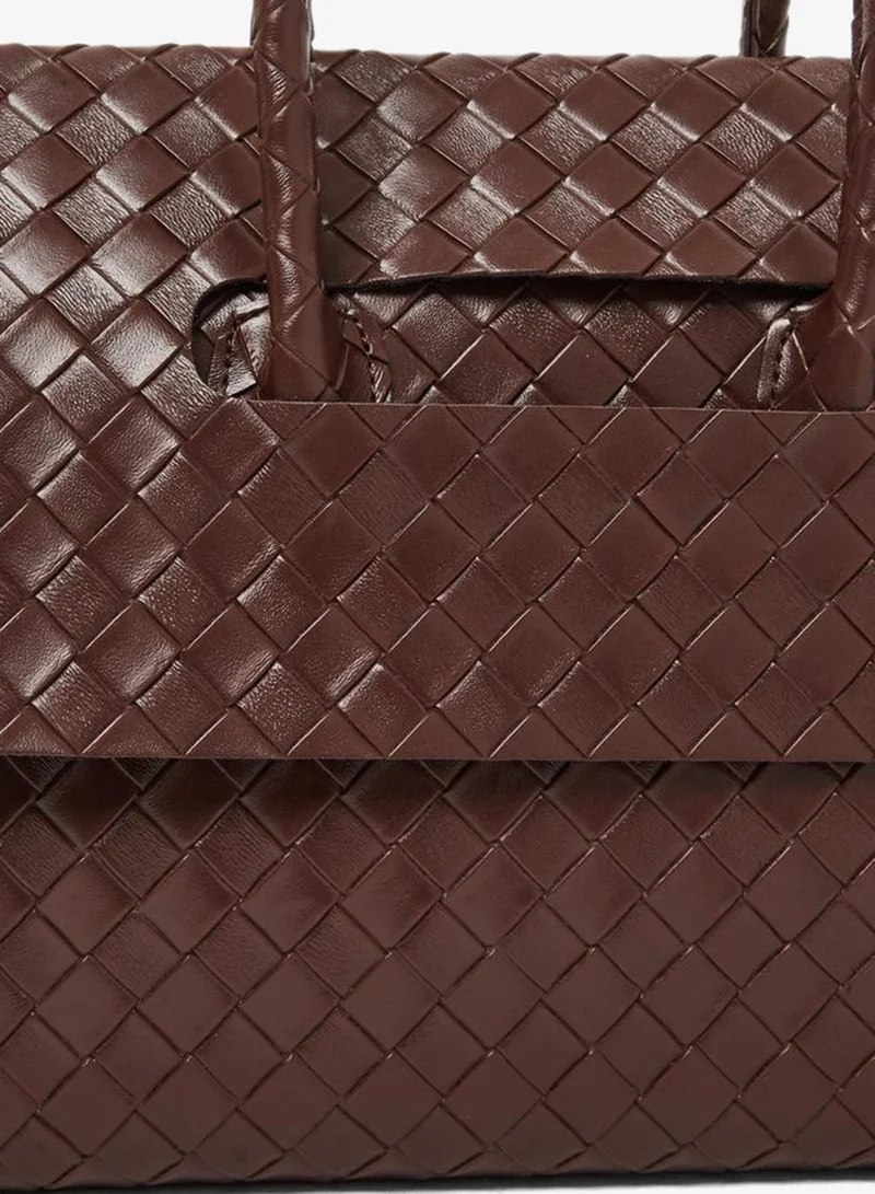 Styli  Brown Leather Weave Shoulder Bag for Women | Best Price UAE