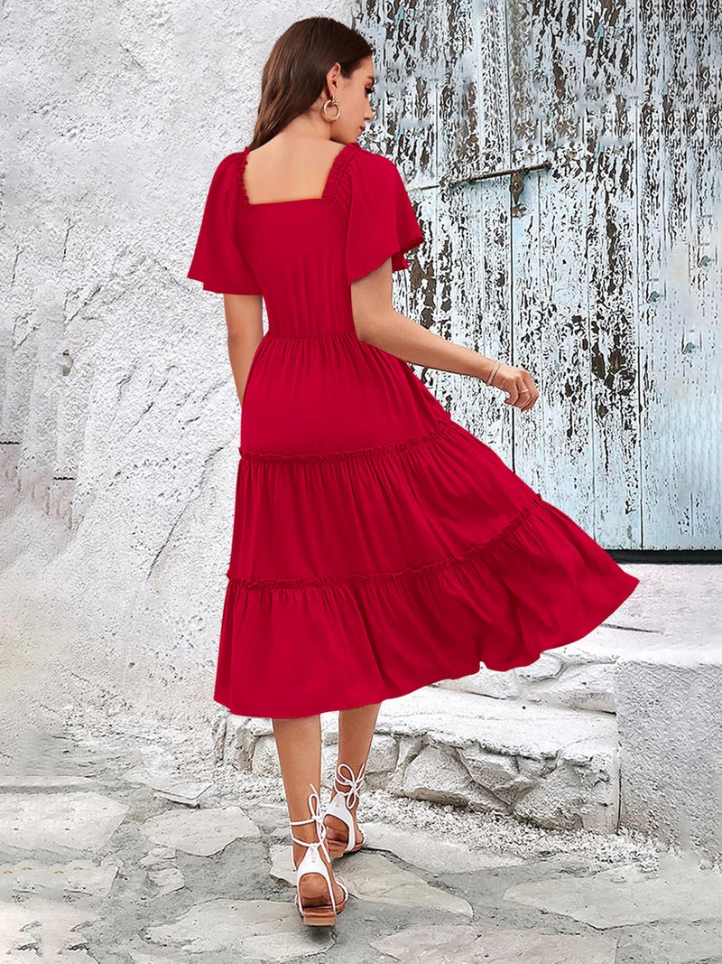 Toochki Women's Rayon Midi Length Dress (TKCBL-RY-159-RD-DRA/XL_Red - Image 4