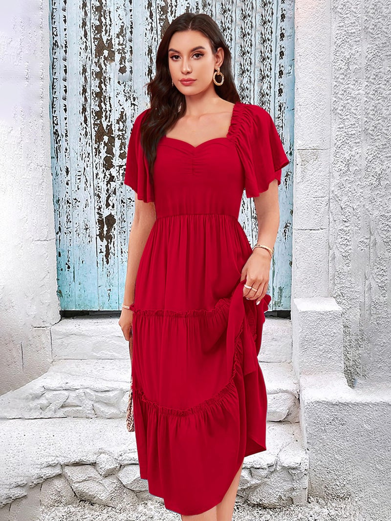 Toochki Women's Rayon Midi Length Dress (TKCBL-RY-159-RD-DRA/XL_Red - Image 3