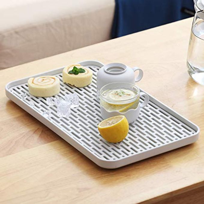 Bonilve Cup Drying Rack & Dish Drying Tray, Drain Board for Small Kitchen Sink, Dish Drain Tray Large Enough for Counter or Coffee Table, Big White Dish Drying Mat - Image 3
