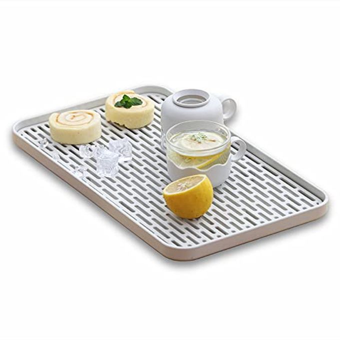 Bonilve Cup Drying Rack & Dish Drying Tray, Drain Board for Small Kitchen Sink, Dish Drain Tray Large Enough for Counter or Coffee Table, Big White Dish Drying Mat - Image 1