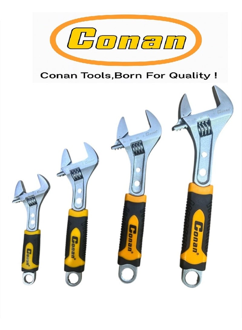 Conan 4-Piece CONAN Adjustable Wrench Set – 6" (Model 10005748) + 8" (Model 10005749) + 10" (Model 10005750) + 12" (Model 10005751) – Professional Design with Multi-Hex Utility Holes & Rear Ring Wrench – High-Strength CR-V Steel - Image 1