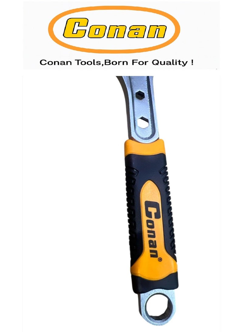 Conan 4-Piece CONAN Adjustable Wrench Set – 6" (Model 10005748) + 8" (Model 10005749) + 10" (Model 10005750) + 12" (Model 10005751) – Professional Design with Multi-Hex Utility Holes & Rear Ring Wrench – High-Strength CR-V Steel - Image 4