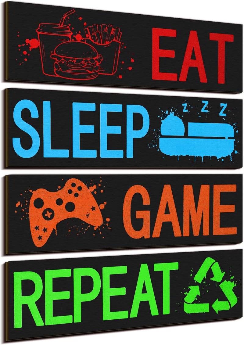 Queekay 4 Pcs Gaming Wall Decor for Room Gaming Decorations Signs Printed Video Game Wall Art Colorful Gaming Posters for Game Themed Room Wall, 8 x 3 Inch(Modern,Bright Color) - Image 1