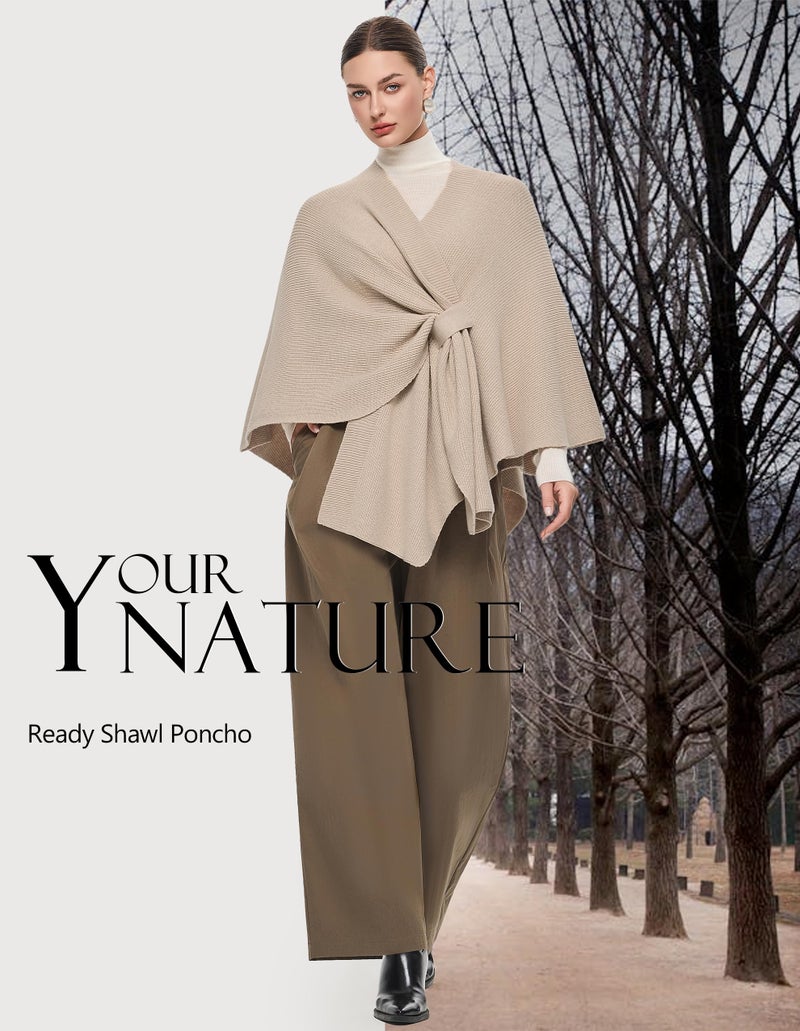 PULI Women's Shawl Wraps Ribbed Poncho Ruana Cape Open Front Cardigan Sweater Evening Dress for Fall Winter Barley Twist - Image 4