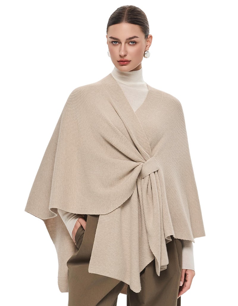 PULI Women's Shawl Wraps Ribbed Poncho Ruana Cape Open Front Cardigan Sweater Evening Dress for Fall Winter Barley Twist - Image 1