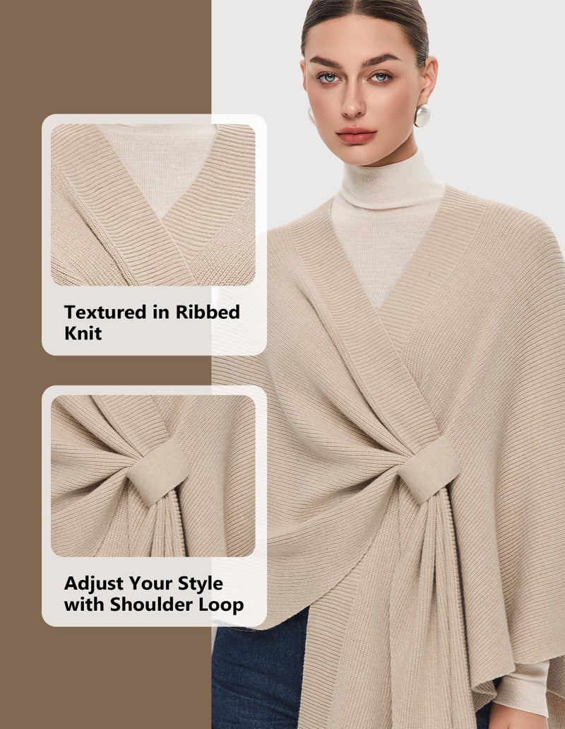 PULI Women's Shawl Wraps Ribbed Poncho Ruana Cape Open Front Cardigan Sweater Evening Dress for Fall Winter Barley Twist - Image 5