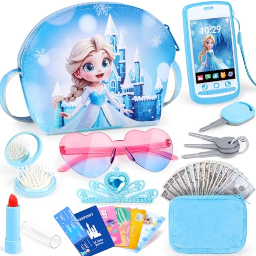 TSDATOWR Play Purse for Little Girls Toddler Kids Toy Purse with Accessories Pretend Play Makeup Set Crossbody Bag Wallet Fake Keys Birthday Christmas Princess Gifts Toys for Girls Ages 3 4 5 6 Year Old - Image 1