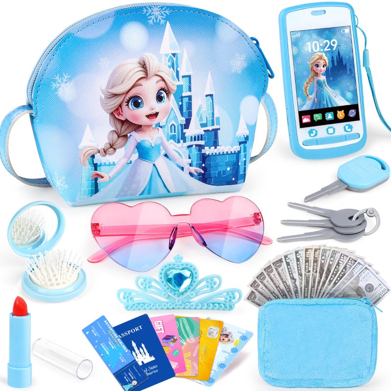 TSDATOWR Play Purse for Little Girls Toddler Kids Toy Purse with Accessories Pretend Play Makeup Set Crossbody Bag Wallet Fake Keys Birthday Christmas Princess Gifts Toys for Girls Ages 3 4 5 6 Year Old - Image 2