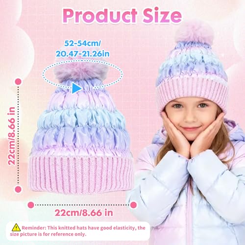 PinkSheep Toddler Winter Hat, Cute Girls Warm Beanie with Pom Pom and Fleece Lined Winter Hats,Fashion Kids Knit Beanies Cap Gradient Blue - Image 4