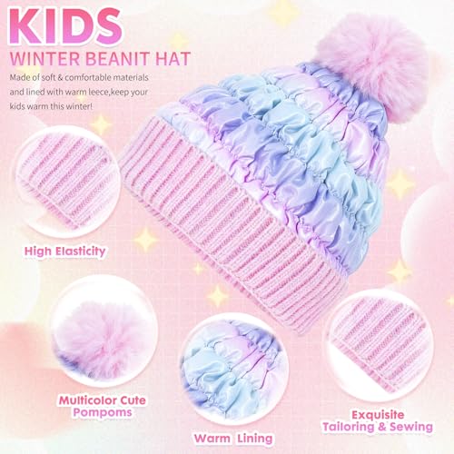 PinkSheep Toddler Winter Hat, Cute Girls Warm Beanie with Pom Pom and Fleece Lined Winter Hats,Fashion Kids Knit Beanies Cap Gradient Blue - Image 5