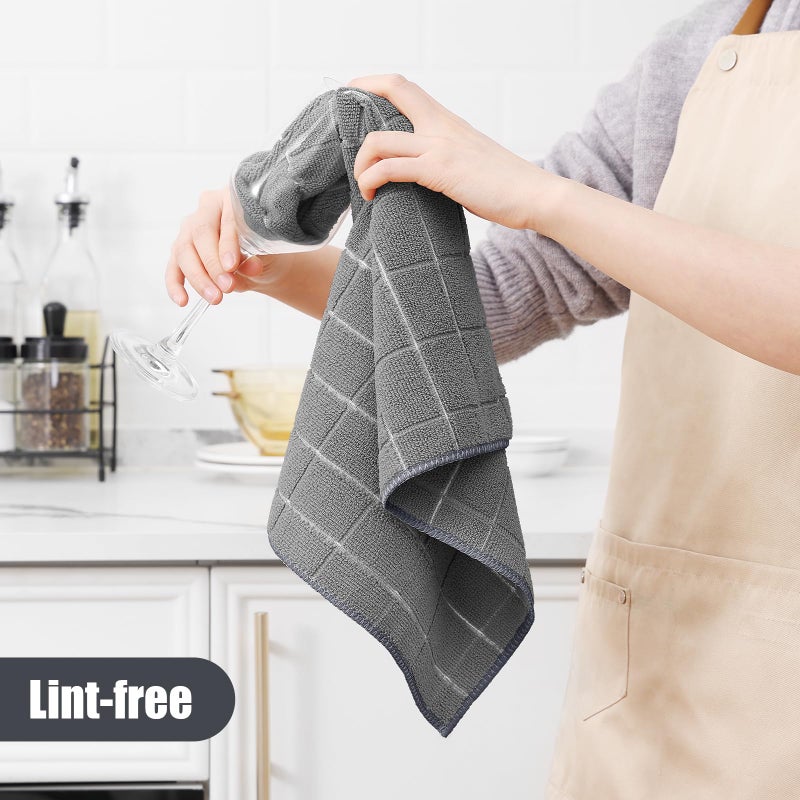 Homaxy Microfiber Kitchen Towels and Dishcloths Set  12 Pack Soft and Absorbent Dish Hand Towels Bulk  28 x 16 Inch & 12 x 12 Inch Quick Drying Rags for Washing Dishes  Grey - Image 4