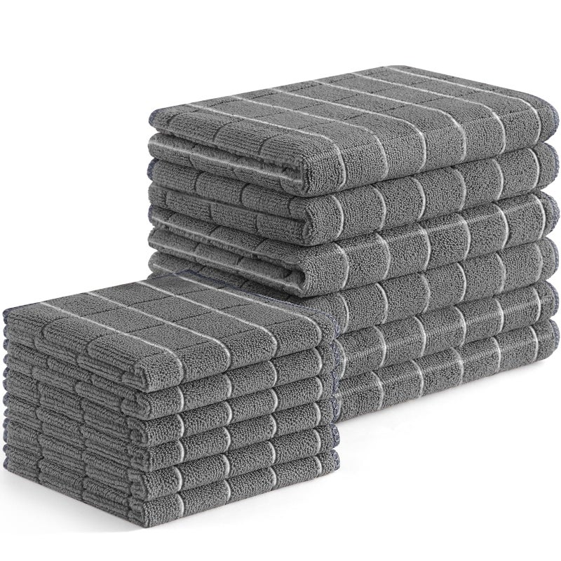 Homaxy Microfiber Kitchen Towels and Dishcloths Set  12 Pack Soft and Absorbent Dish Hand Towels Bulk  28 x 16 Inch & 12 x 12 Inch Quick Drying Rags for Washing Dishes  Grey - Image 1