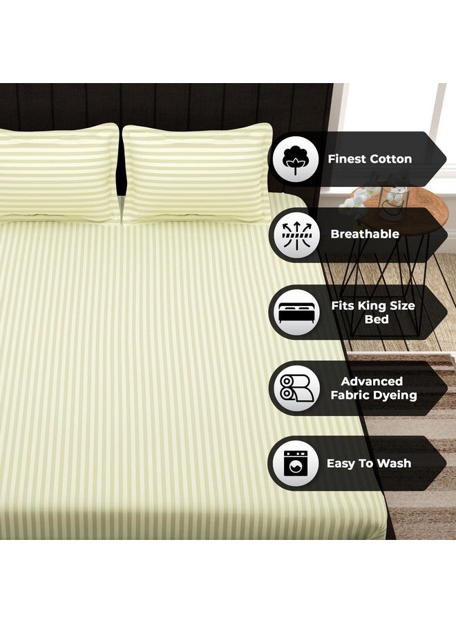 Story@Home Bedsheet for King Size Bed | Cotton Bedsheet | Stripes King Size Bed Sheet Cotton with 2 King Size Pillow Covers (270 x 270cm, Off White) King bedsheet | Perfect for Home Decor | 300TC - Image 3
